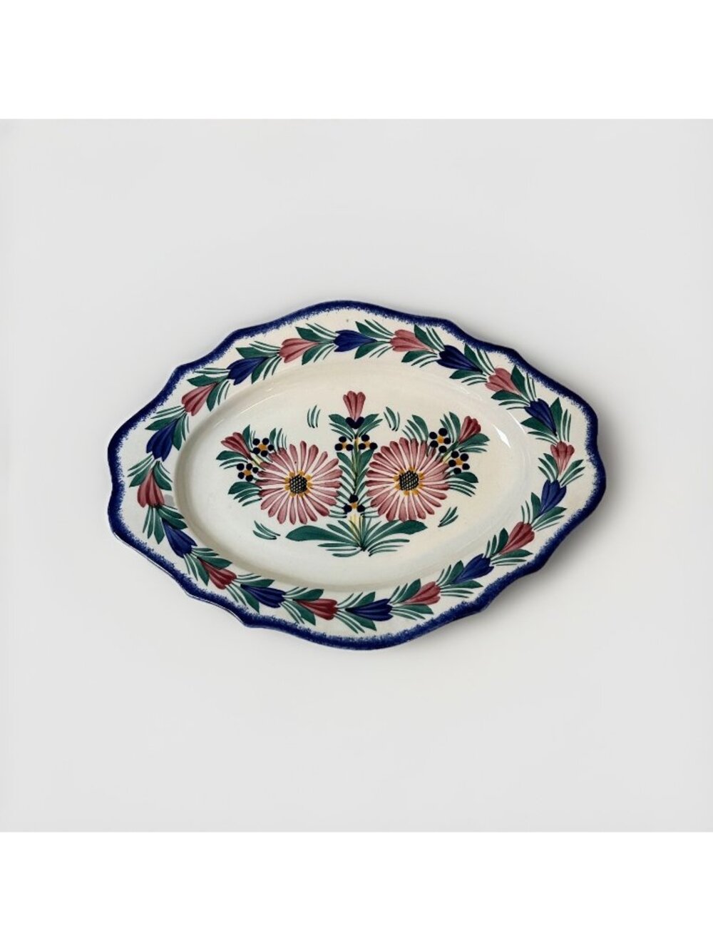 HB Henriot Quimper France 12” Plate Flowers Vintage Pink Red Blue Fleuri Platter